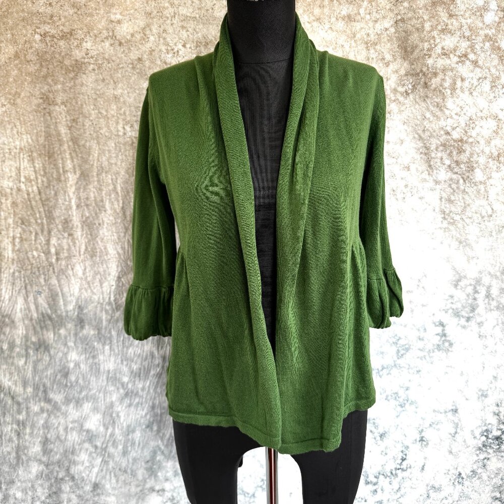Ann Taylor Loft Green Open Front Cardigan w/ Puff Sleeves - XS
